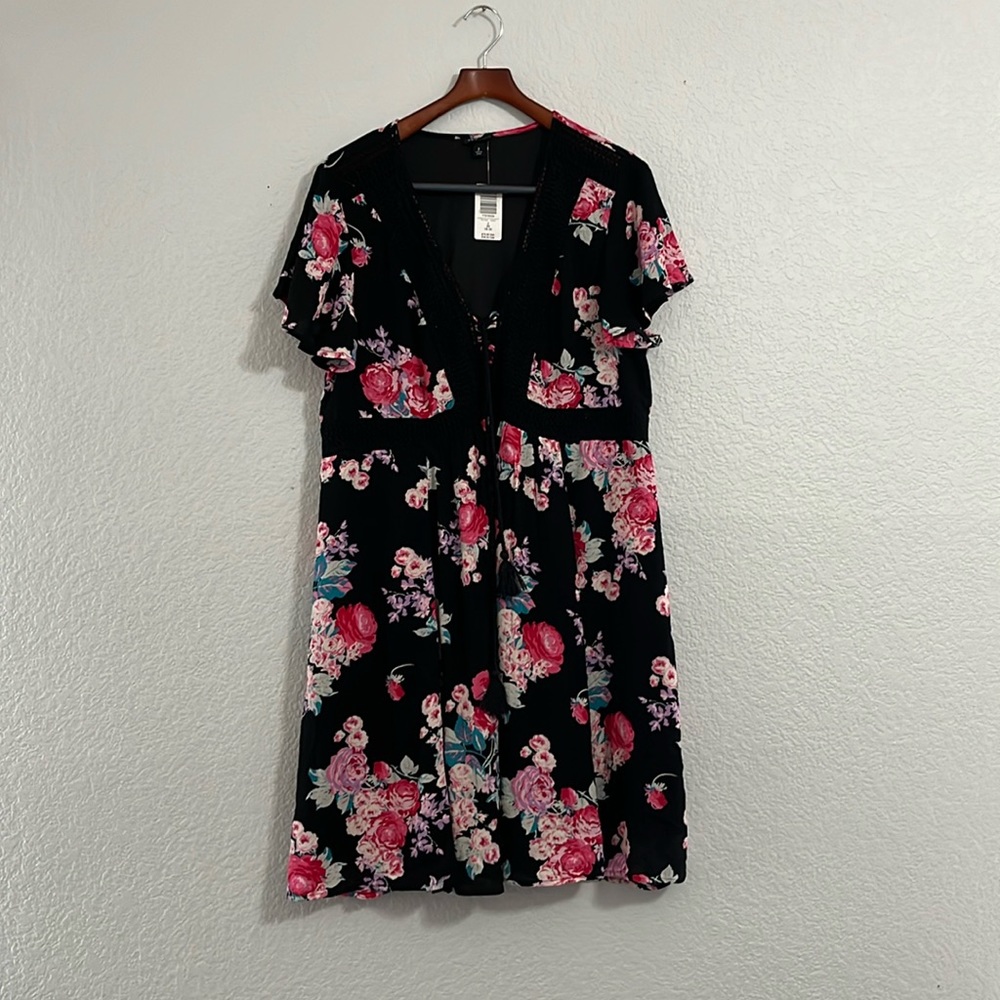 Torrid Floral Gauze Lace Up Skater Dress - Picture 3 of 15